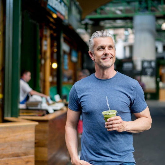 man with healthy collagen drink