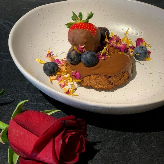 chocolate collagen ydrolysate donuts with fruit toppings