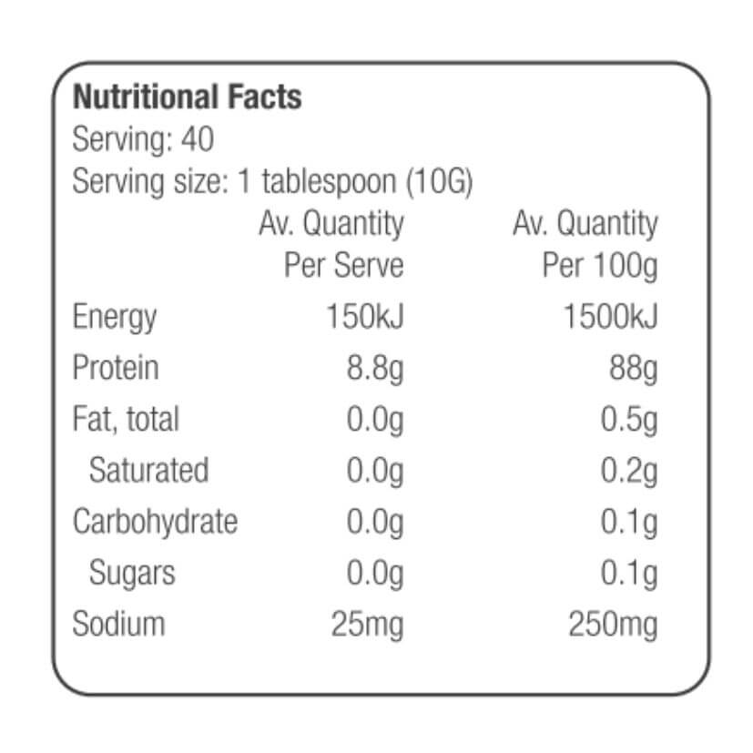 Australian beef gelatin nutritional panel