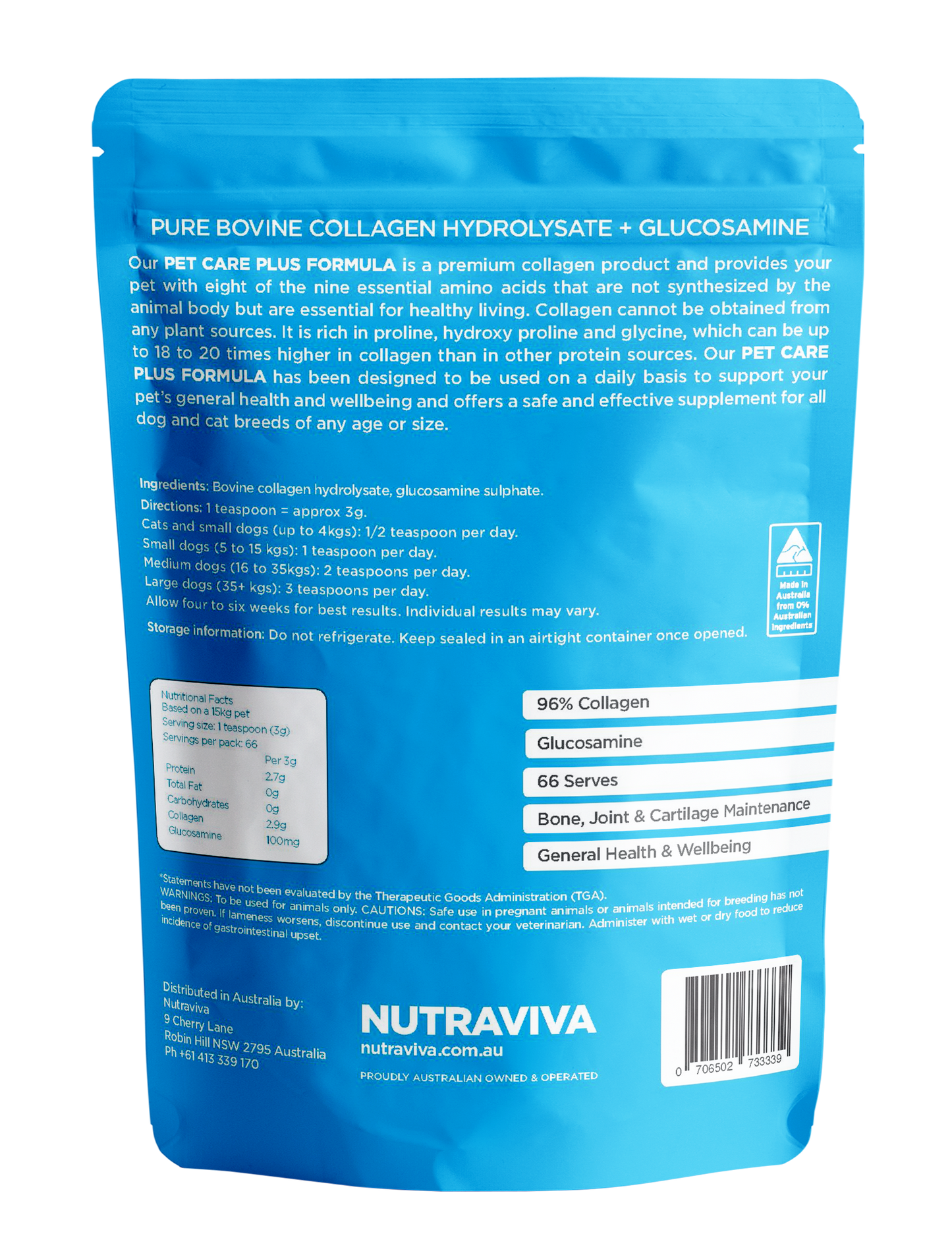 pet care plus ingredient and directions label