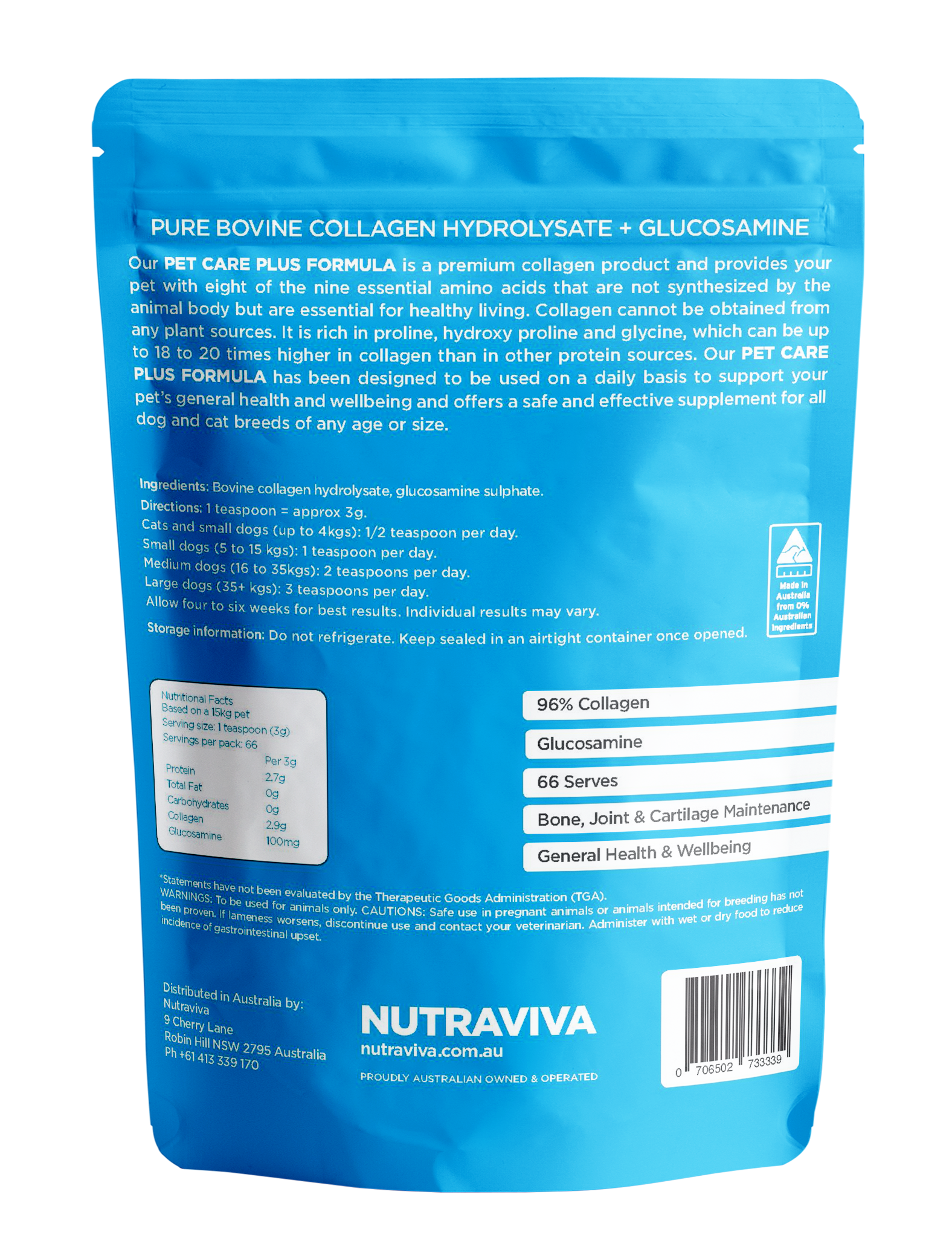 pet care plus ingredient and directions label
