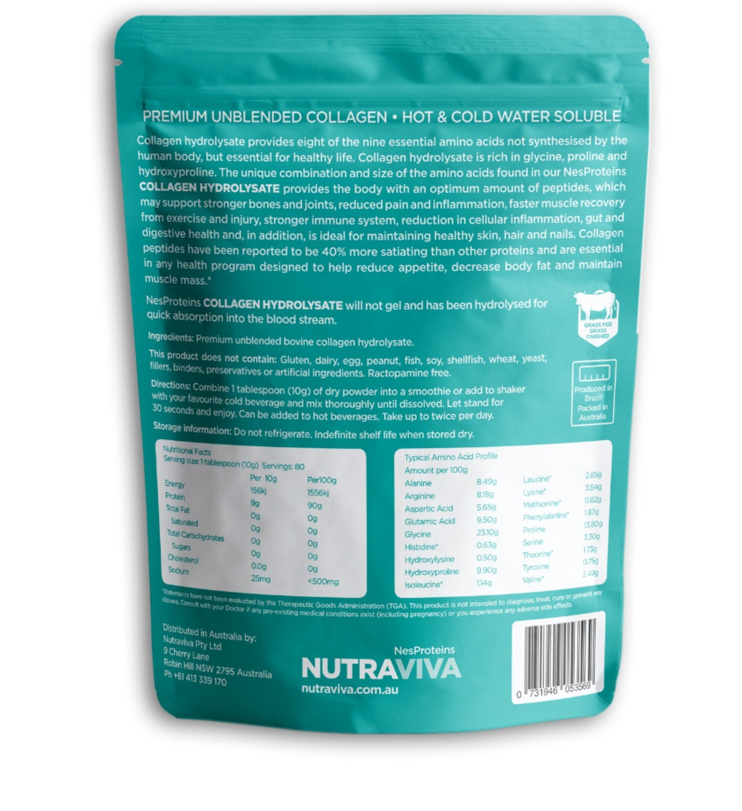 halal collagen powder back of pack