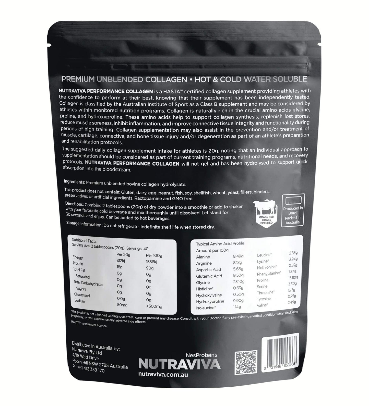 performance collagen for athletes back of pack