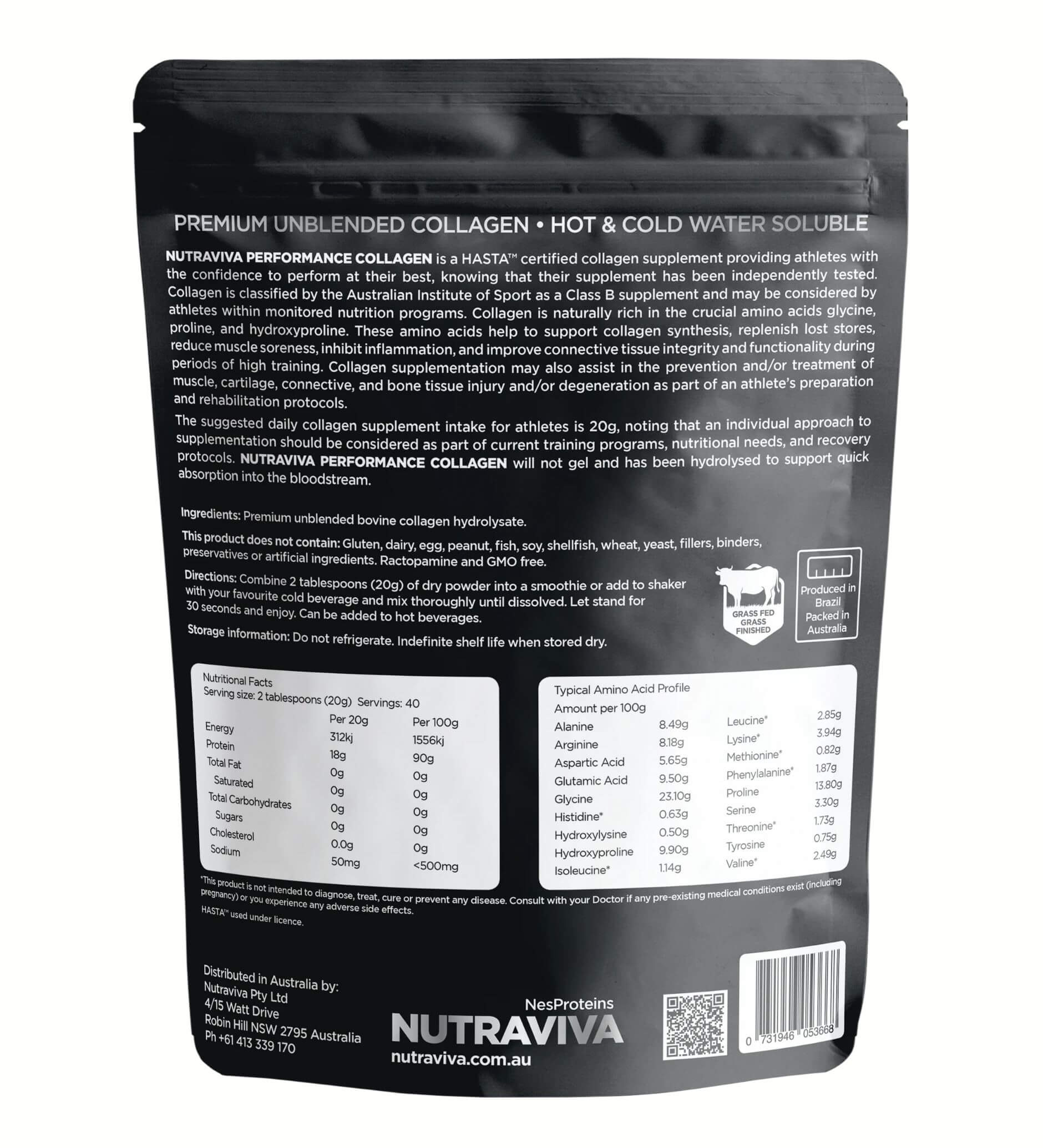 performance collagen for athletes back of pack