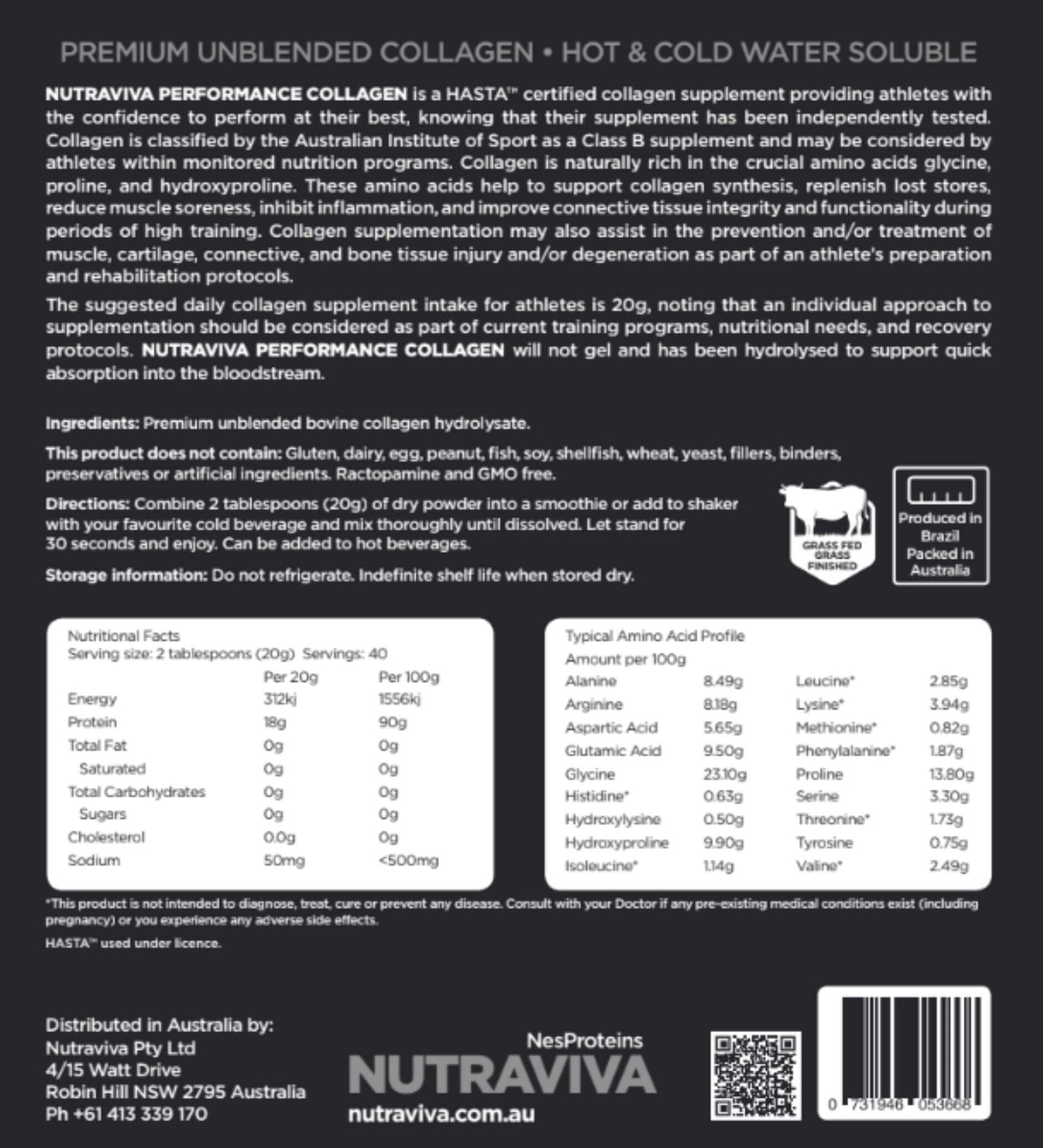 performance collagen HASTA information