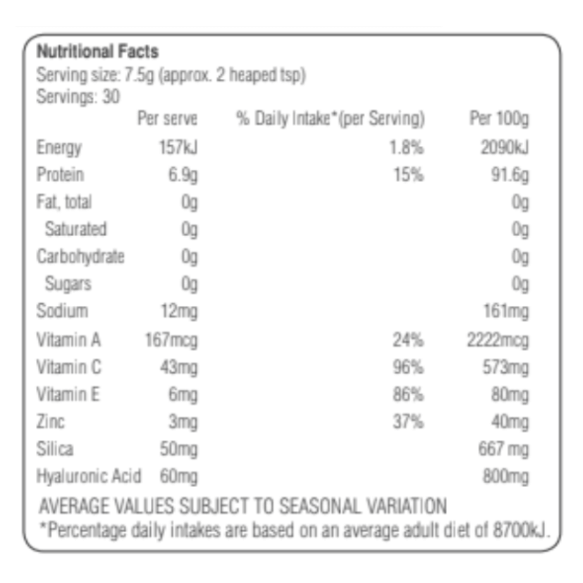 beauty collagen nutritional information