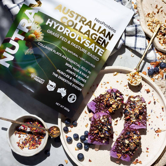 australian hydrolysed collagen powder on a bench with collagen ice creams