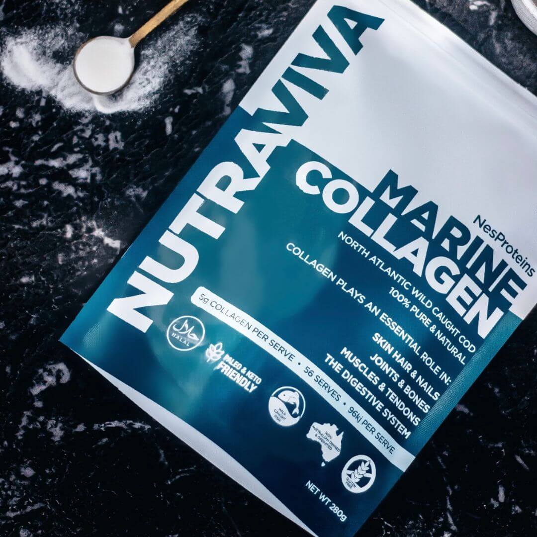 marine collagen powder on a bench