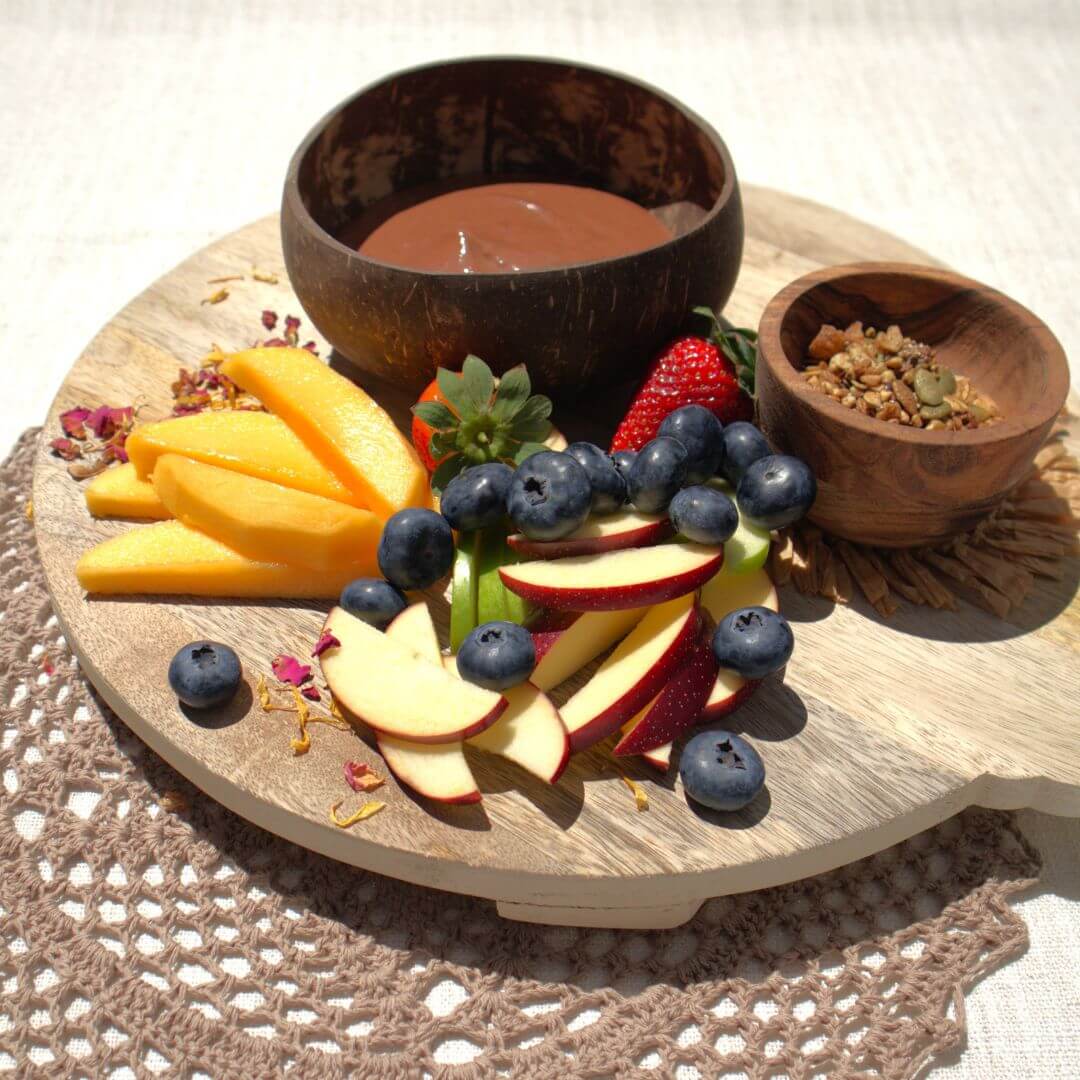 healthy chocolate collagen fruit dip