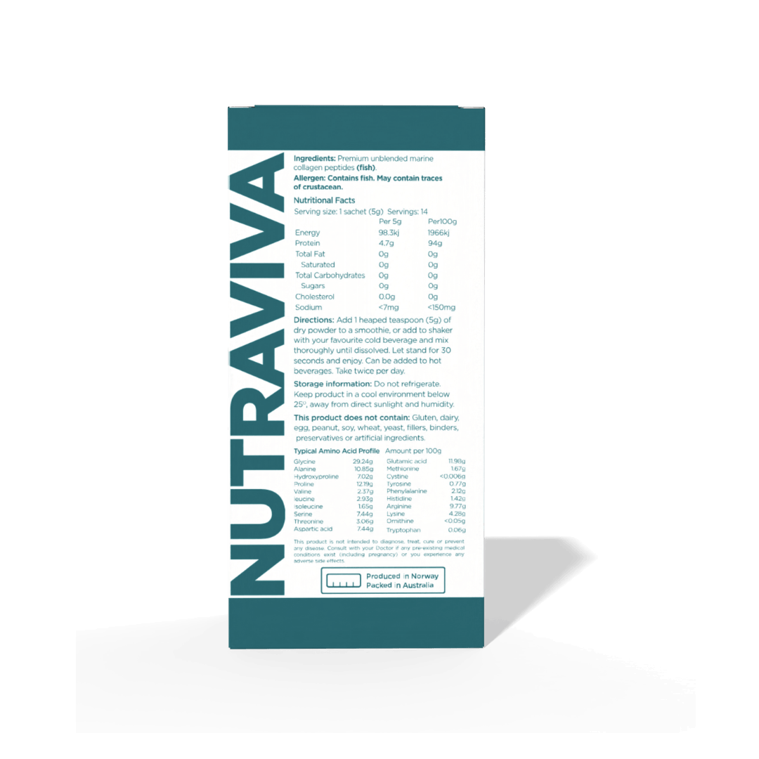 NutraViva supplement package with nutritional information on a white background