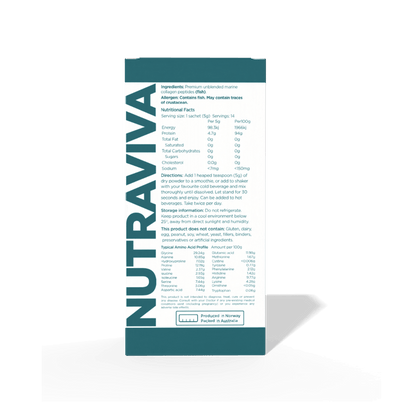 NutraViva supplement package with nutritional information on a white background