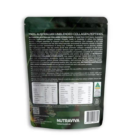 back of pack of Australian collagen hydrolysate powder pack