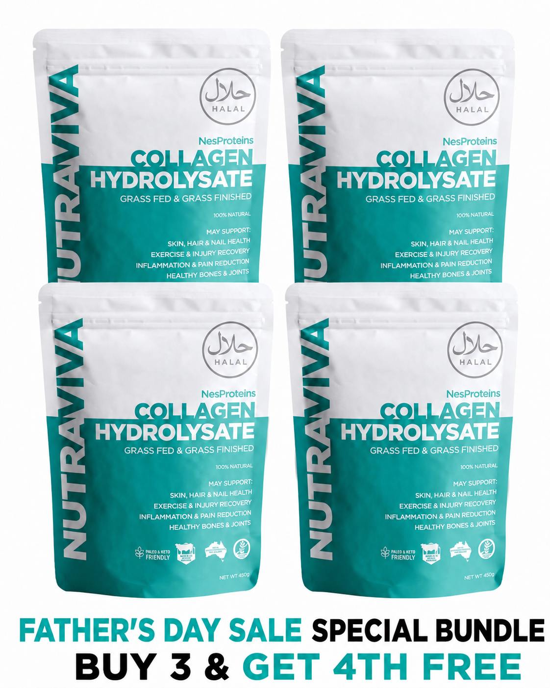 Father's Day Halal Collagen Hydrolysate 450g Bundle - Buy 3 Get 1 Free