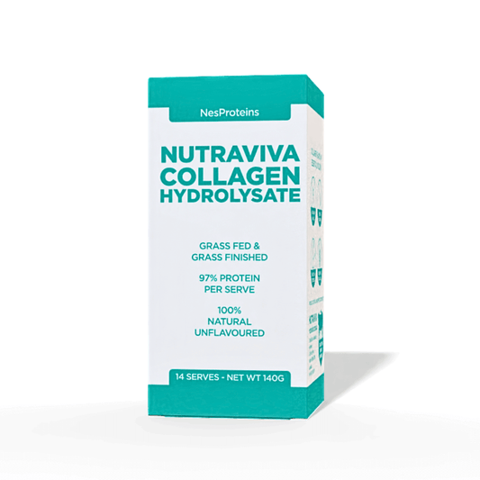 Box of NesProteins Nutraviva Collagen Hydrolysate on a white background