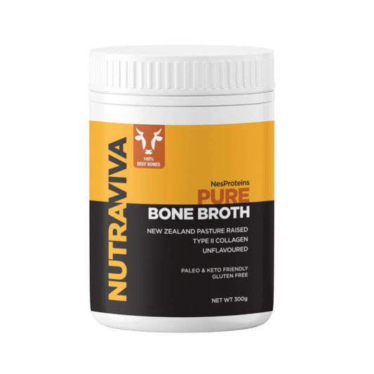 front of pure bone broth powder tub