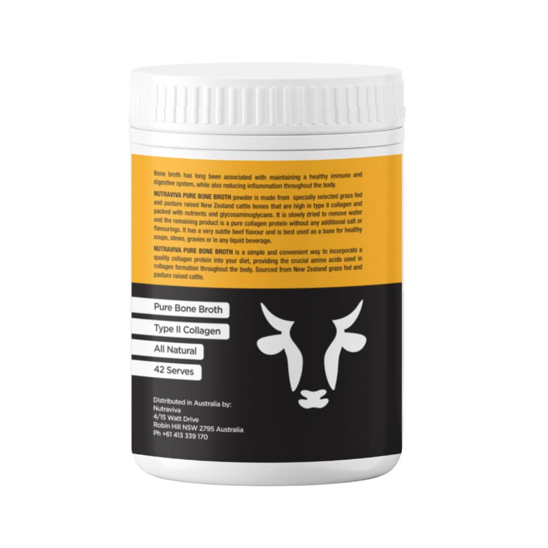 Nutraviva pure bone broth 300g tub side of tub information