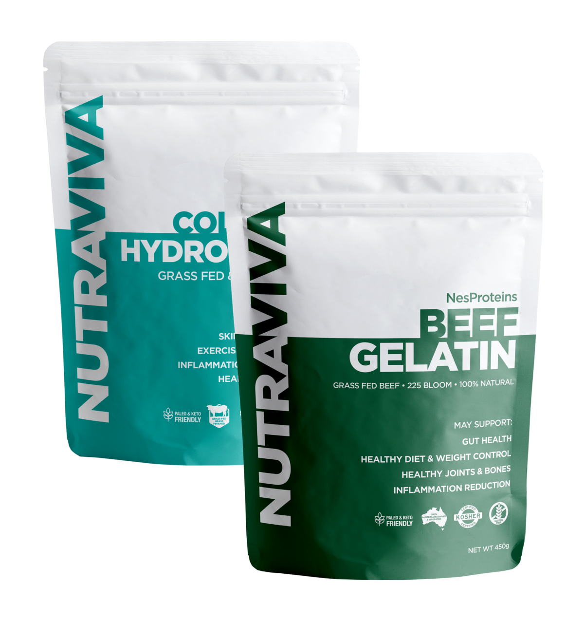 Good Gut Duo: Collagen Hydrolysate 450g and Beef Gelatin 450g