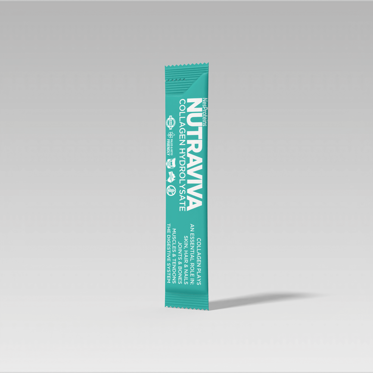 NUTRAVIVA collagen hydrolysate package on a gray background