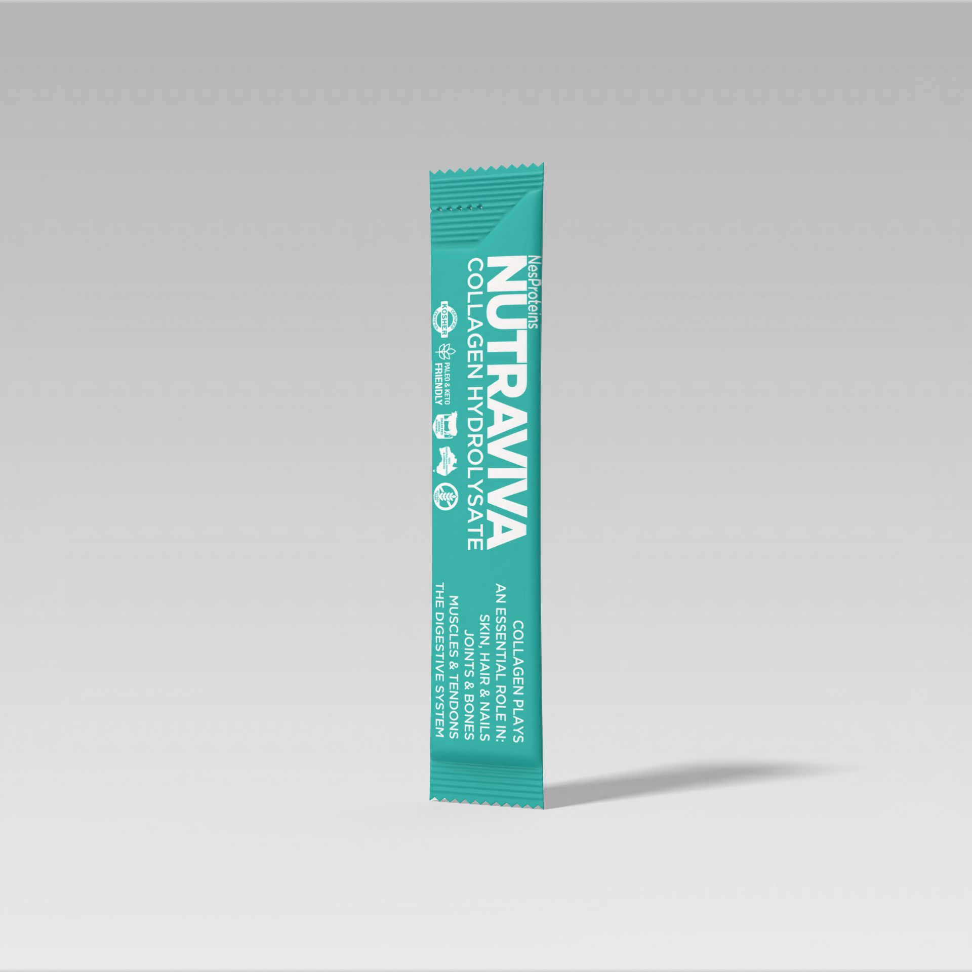 NUTRAVIVA collagen hydrolysate package on a gray background