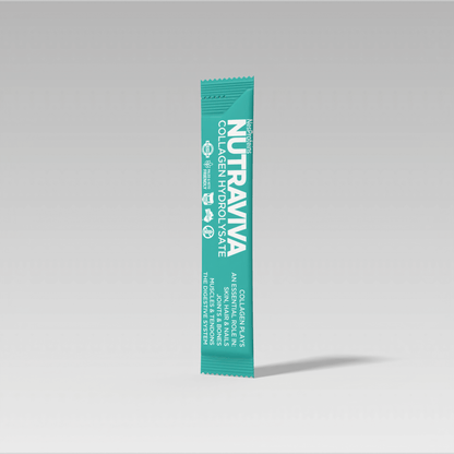 NUTRAVIVA collagen hydrolysate package on a gray background