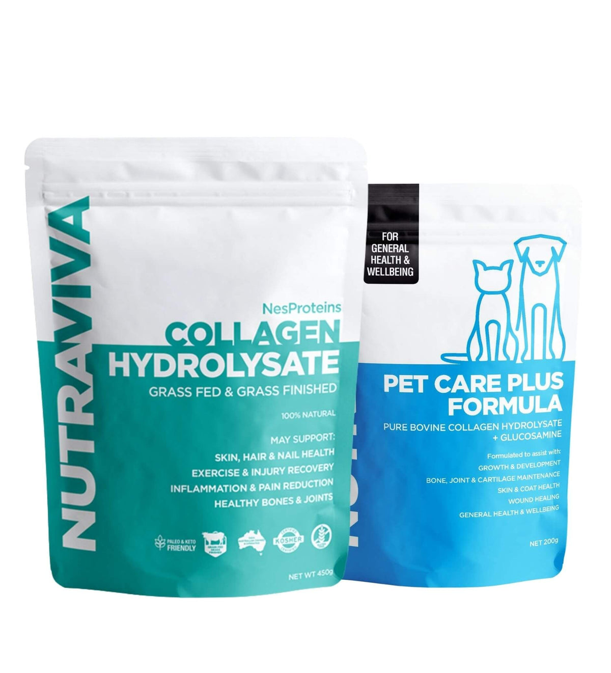 Pet Lovers Duo: Collagen Hydrolysate 450g and Pet Care Plus 200g