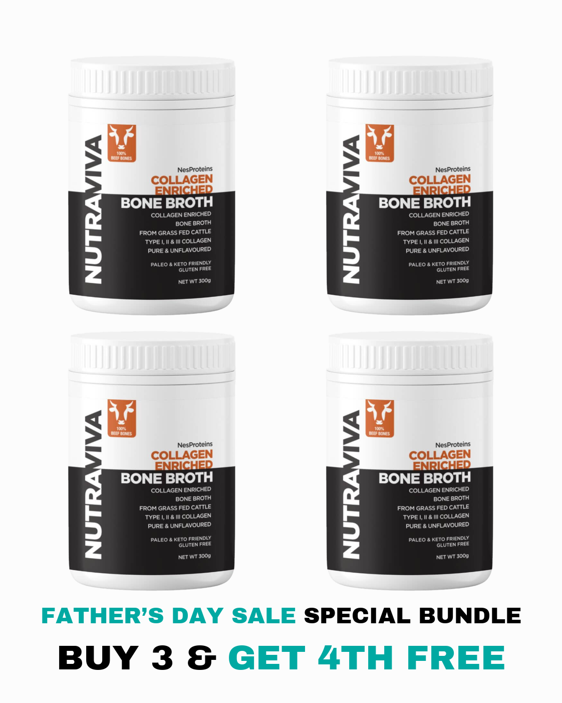 Nutraviva Collagen Enriched Bone Broth 300g Father's Day bundle, buy 3 get 1 free
