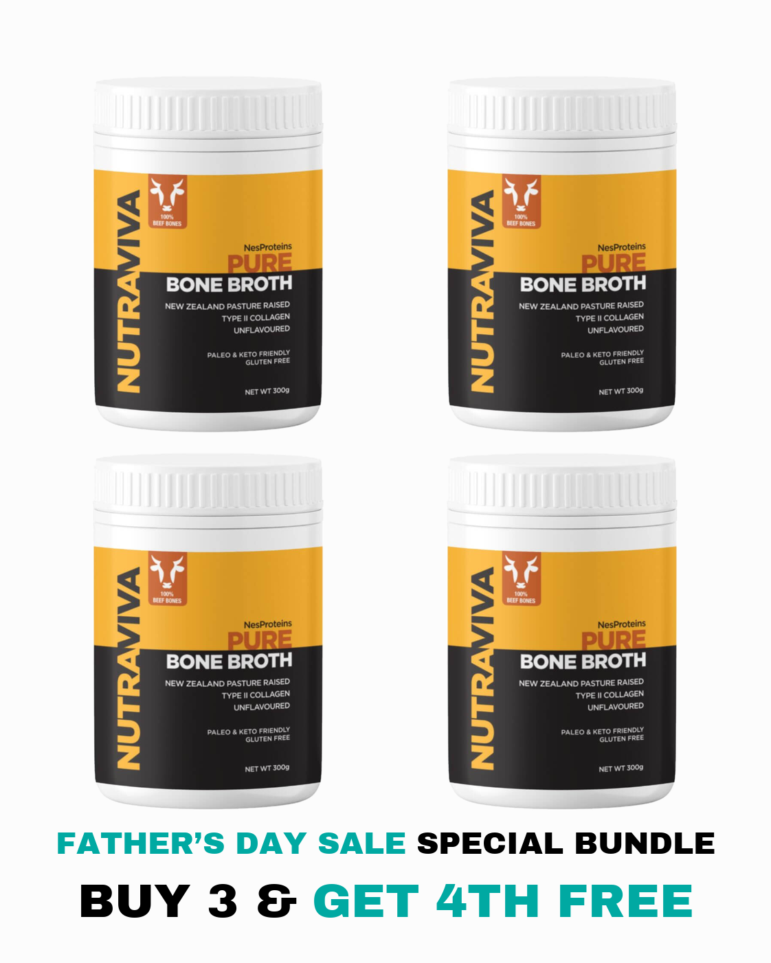 Nutraviva Pure Bone Broth 300g Father's Day bundle, buy 3 get 1 free