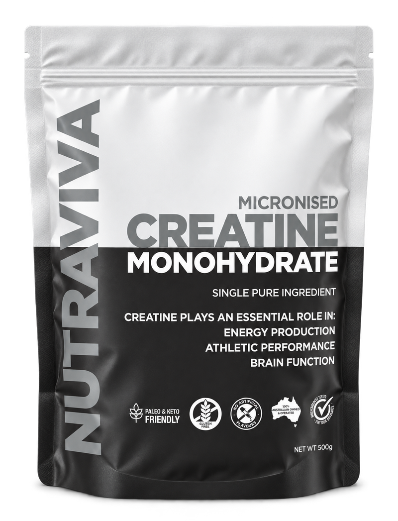 Nutraviva Micronised Creatine Monohydrate 500g pouch, front