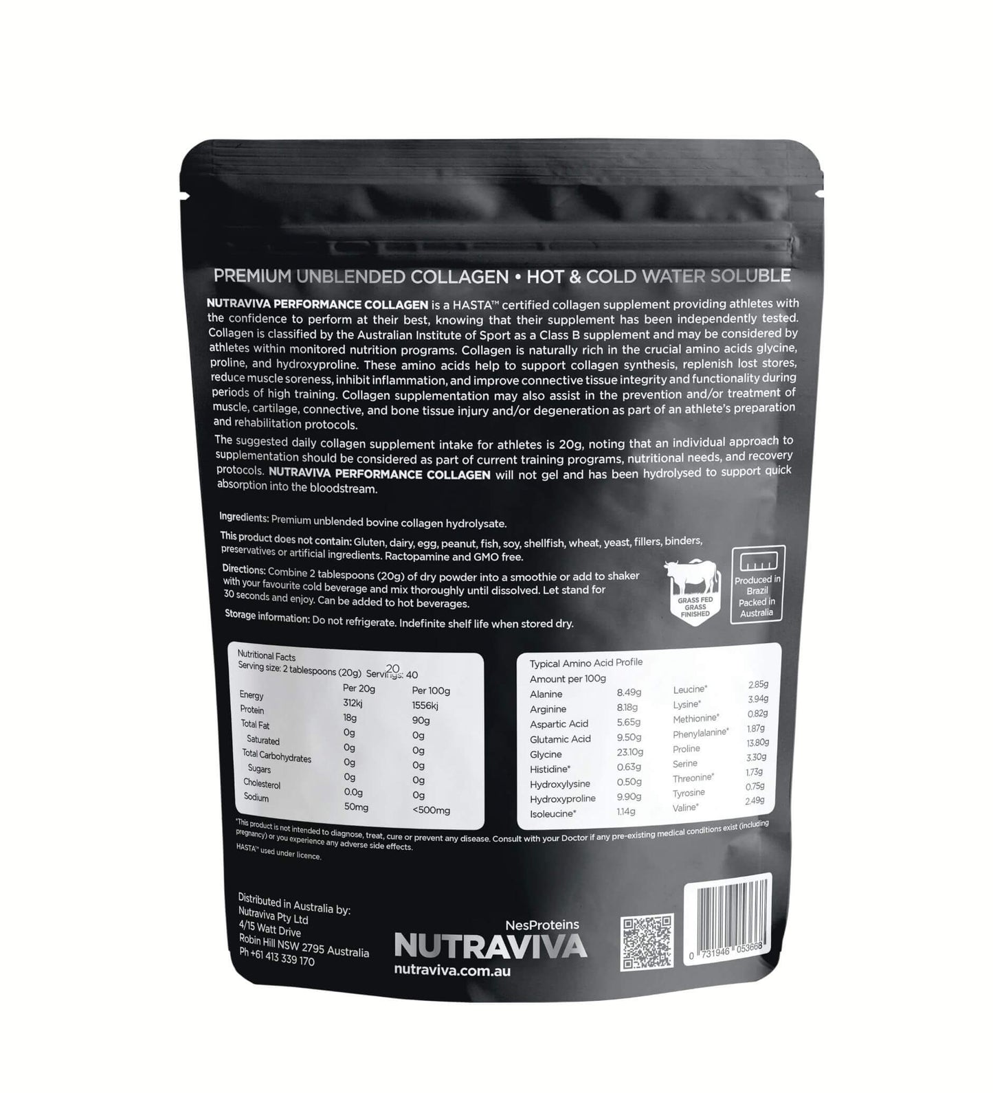 performance collagen for athletes back of pack
