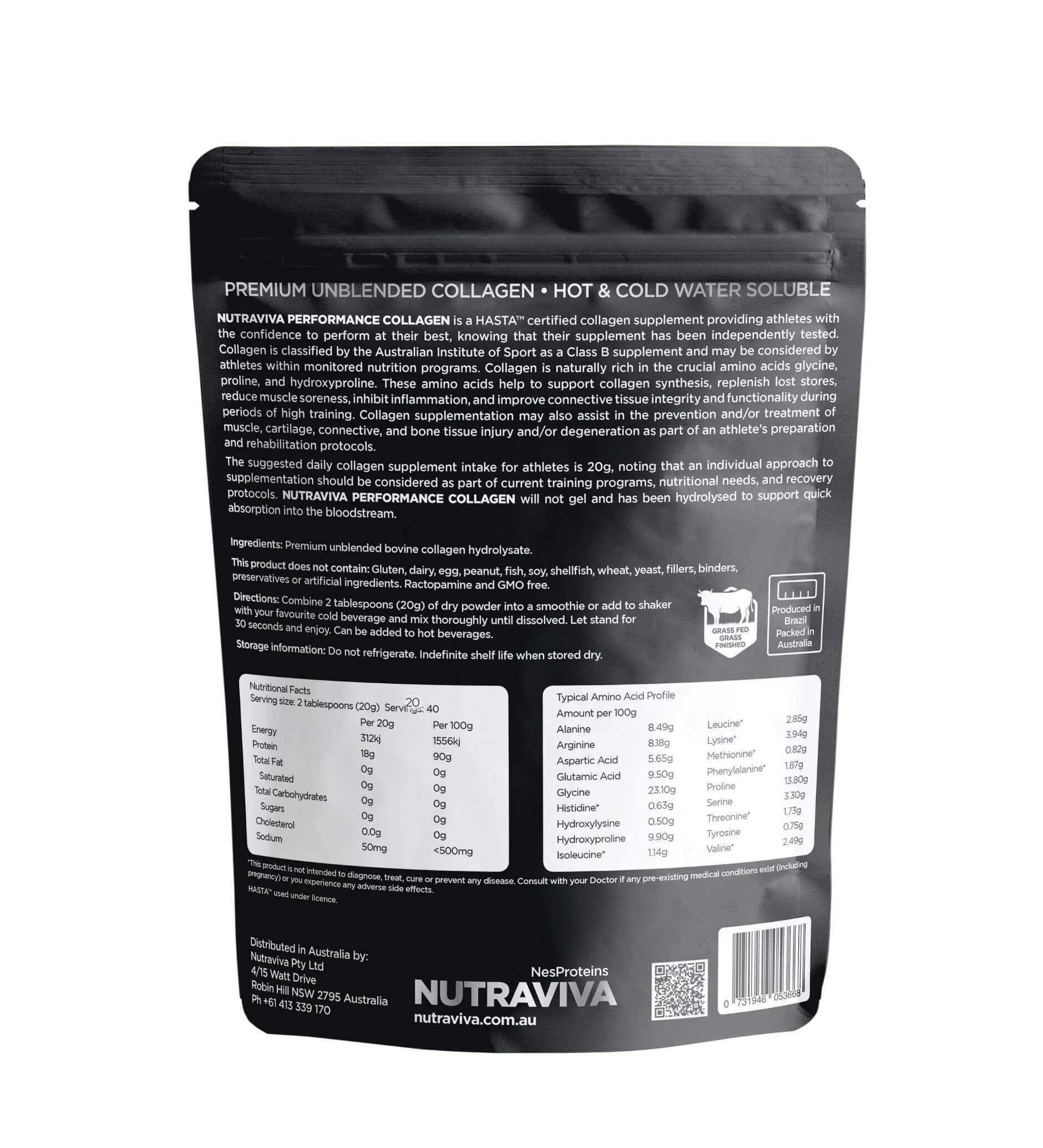 performance collagen for athletes back of pack