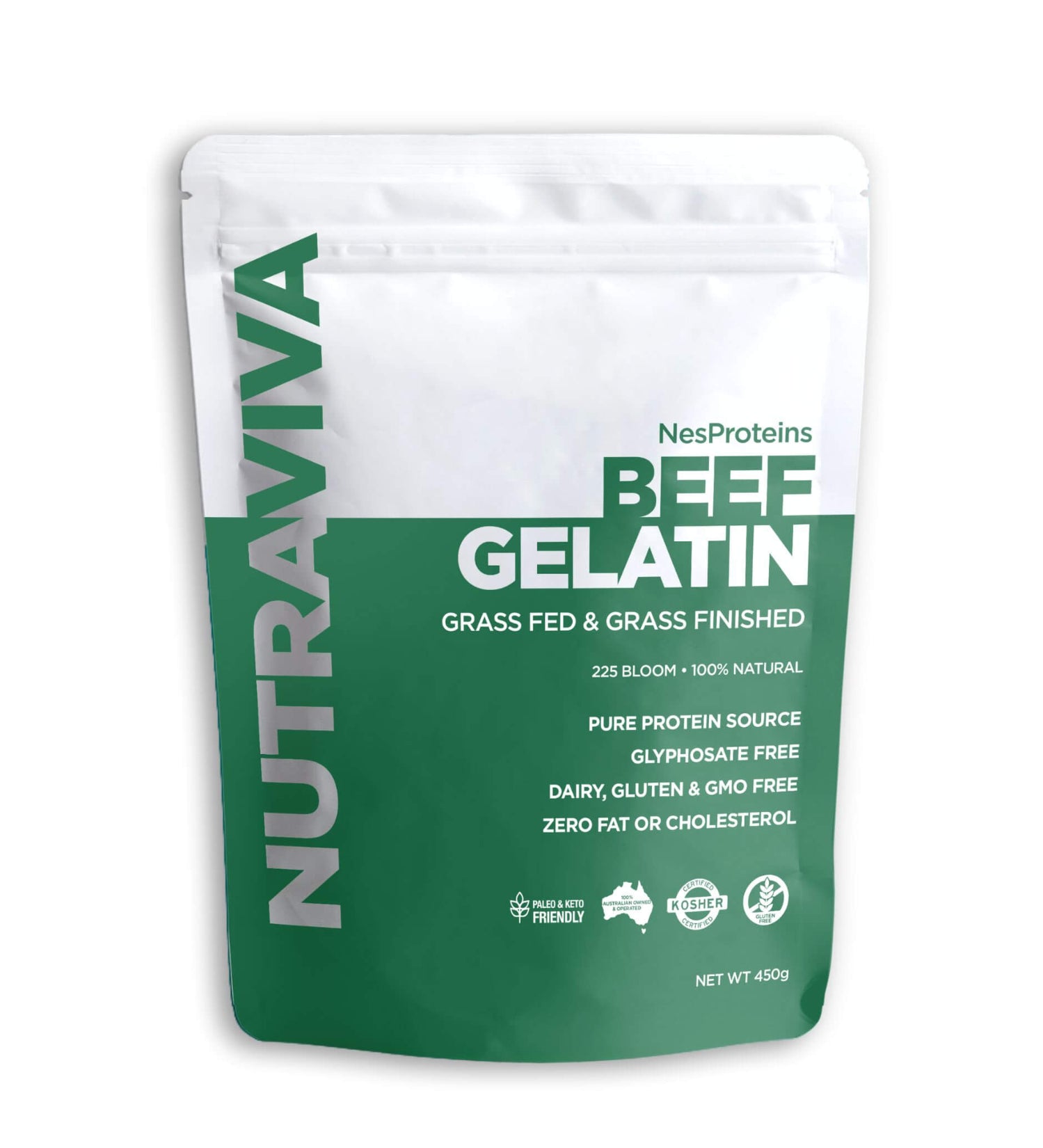 NutraViva beef gelatin package on a white background
