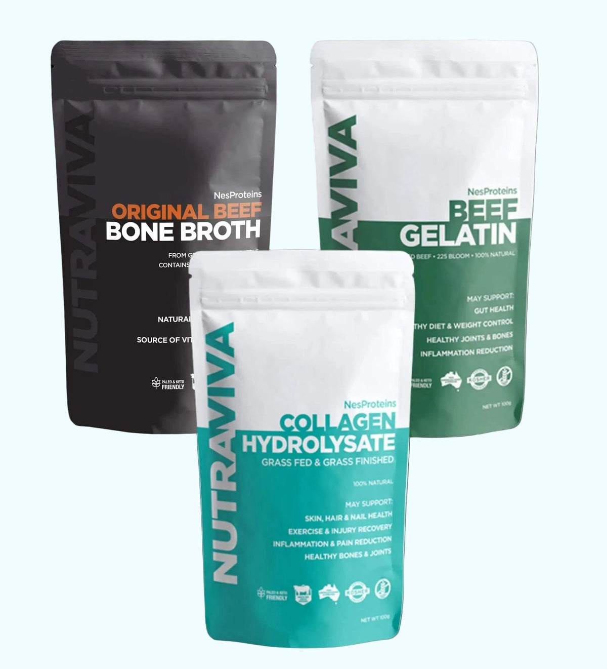 Start Well Trio: Collagen 100g, Gelatin 100g and Bone Broth 100g