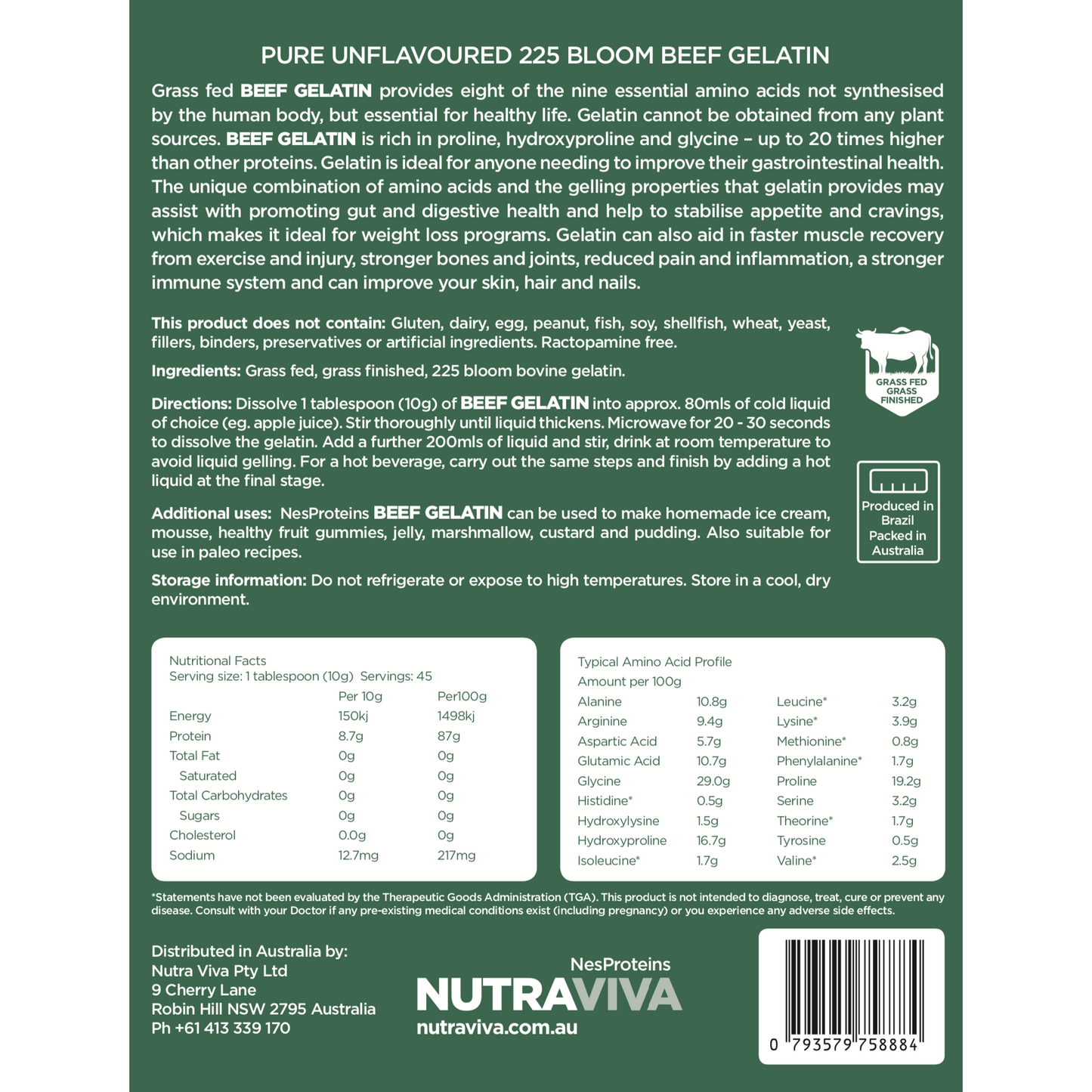 Beef Gelatin 450g Gelatin Nutraviva flatlay