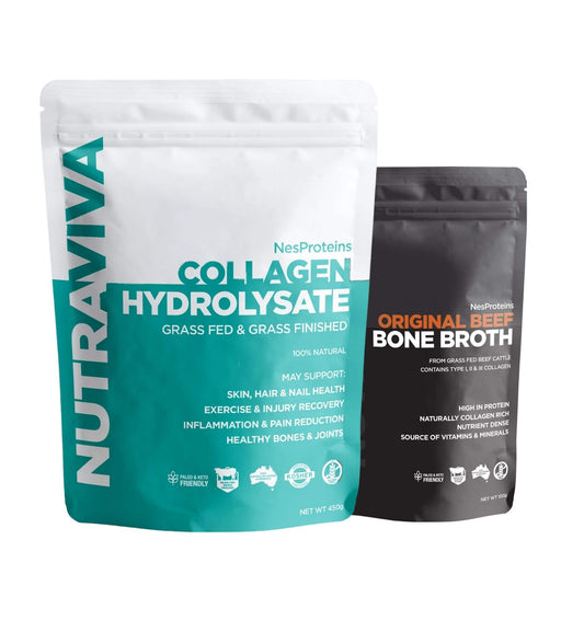 Immunity Bundle Collagen Hydrolysate 450g and Beef Bone Broth 100g Supplement Australia – Nutraviva
