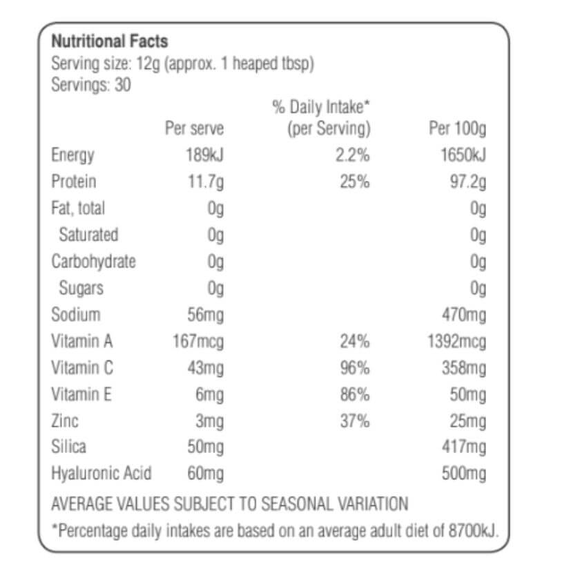 Nutritional information beauty collagen 