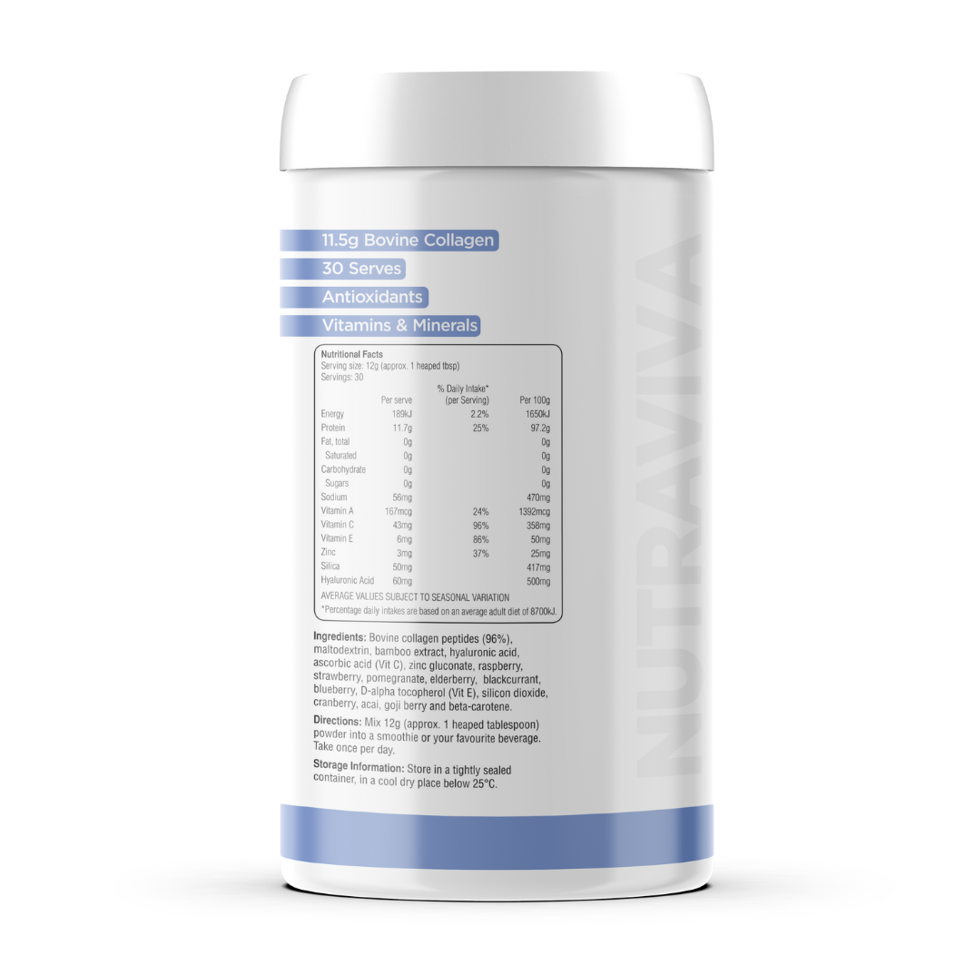 tub of Nutraviva beauty collagen powder back of tub