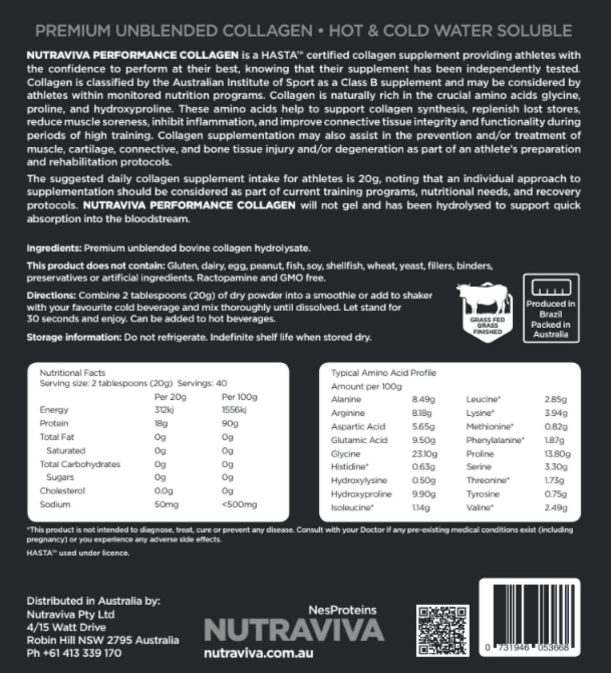 performance collagen HASTA information
